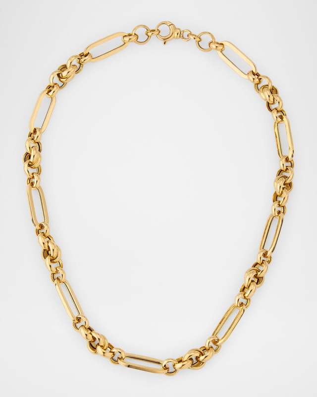 18K Yellow Gold Alternating Paper Clip Chain Necklace